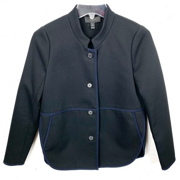 J. Crew Jackets & Blazers - J.Crew Womens Mandarin Collar Tipped Twill Button Up Jacket Black Navy Accent 00